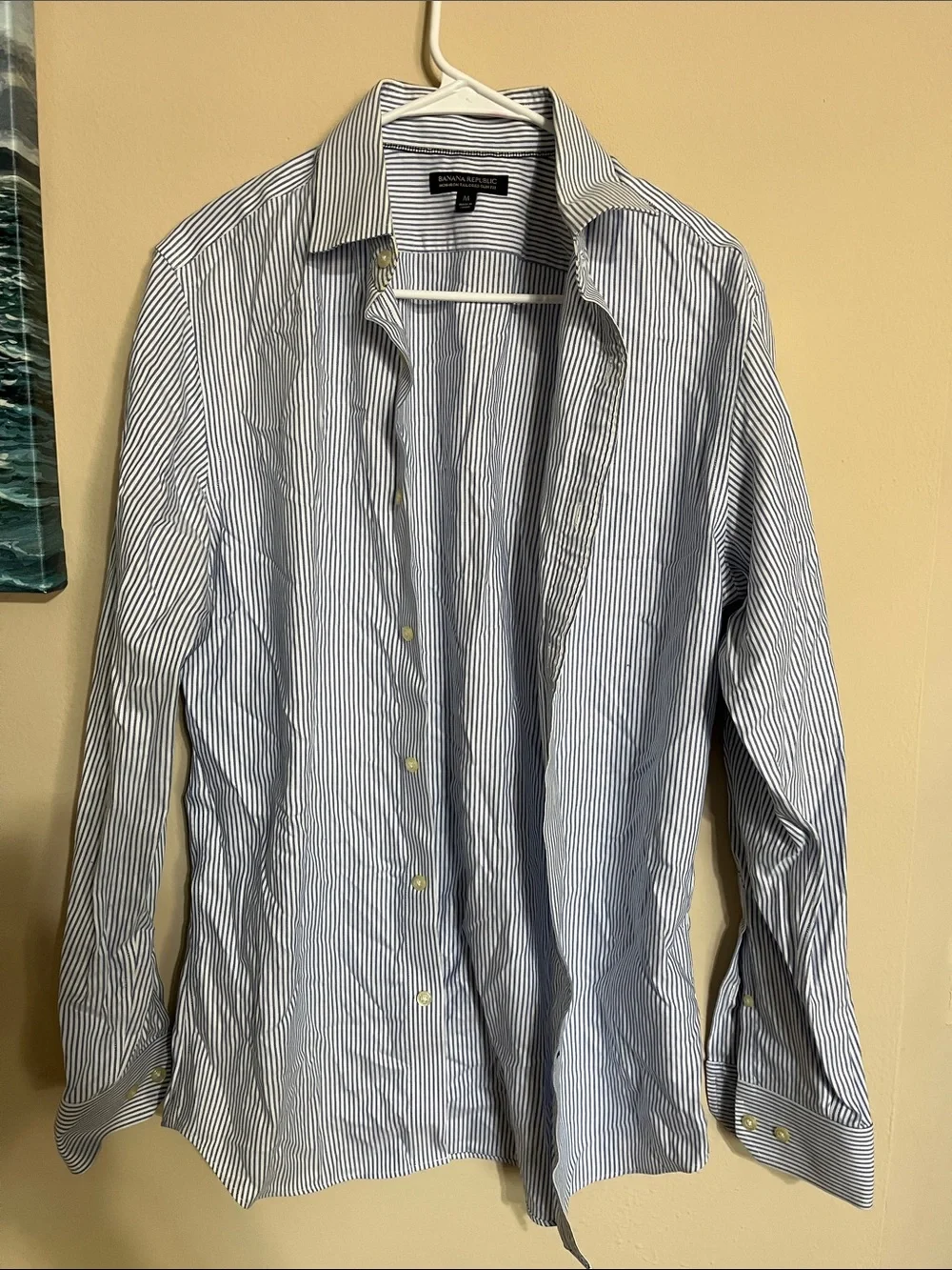 Banana Republic Men's Blue and White Pinstripe Dress Shirt